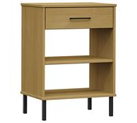 QJBSAVVA Console Armoire en Bois de Pin Massif Marron, Meuble d'Entrée Style Industriel avec Pieds en Métal, Buffet Bas à 1 Tiroir et 2 Compartiments, Gamme Oslo, 50x35x70 cm