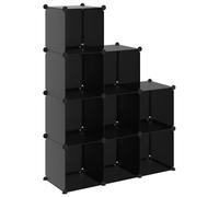 QJBSAVVA Cubes de Rangement Modulables 9 Cases, Étagère de Rangement en Plastique PP et Acier, Organisateur de Rangement pour Bureau, Salon et Entrée, Noir, 94,5 x 32 x 124 cm