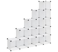 QJBSAVVA Cubes de Rangement Plastique Transparent, Étagère Modulable 15 Cubes pour Salon Bureau et Entrée, Meuble Organiseur Polyvalent avec Maillet en Bois, 155 x 32 x 153,5 cm