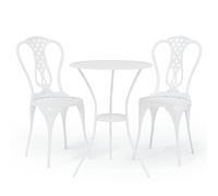 QJBSAVVA Ensemble Bistro 3 Pcs en Aluminium Coulé Blanc pour Terrasse | Mobilier de terrasse élégant avec motif floral détaillé, idéal pour embellir votre balcon ou jardin extérieur.