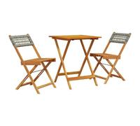 QJBSAVVA Ensemble Bistro 3 Pièces Acacia et Résine Tressée Pliant Gris | Mobilier de jardin pliant conçu pour optimiser l'espace sur un petit balcon, une terrasse ou dans une cour.