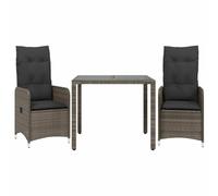 QJBSAVVA Ensemble Bistro de Jardin 3 Pcs Salon en Résine Tressée Gris | Mobilier d'extérieur adapté pour votre terrasse ou balcon. Fauteuils inclinables confortables et table en verre trempé.