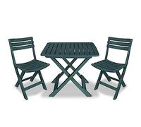 QJBSAVVA Ensemble Bistro Pliable 3 Pcs Plastique Vert Balcon | Salon de jardin compact avec 1 table et 2 chaises pour optimiser l'espace sur votre terrasse ou petit balcon.