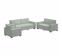 QJBSAVVA Ensemble Canapé 3 Pièces Gris Clair, Salon Complet avec Canapé 3 Places, Canapé 2 Places et Fauteuil en Tissu Lin Mélangé, Design Moderne pour Salon et Séjour