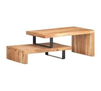 QJBSAVVA Ensemble de 2 Tables Basses en Bois d'Acacia Massif et Fer, Table de Salon Gigogne Modulable avec Étagère de Rangement, Design Industriel pour Séjour et Bureau, 90x50x40 cm