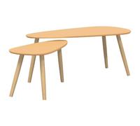 QJBSAVVA Ensemble de 2 Tables Basses en Bois de Pin Massif Marron, Tables d'Appoint Style Scandinave pour Salon, Grande Table 100x50x40 cm et Petite Table 70x34,5x35 cm, Facile à Monter
