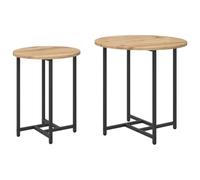 QJBSAVVA Ensemble de 2 Tables d'Appoint Industrielles, Tables Basses Gigognes en Chêne Artisanal et Métal Noir, Bout de Canapé Carré pour Salon et Séjour, 50 x 50 x 50 cm