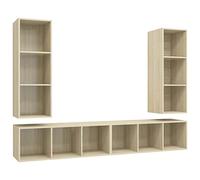 QJBSAVVA Ensemble de 4 Meubles TV Muraux Chêne Sonoma, Banc TV Suspendu en Bois d'Ingénierie, Meuble Salon avec 3 Compartiments, 37 x 37 x 107 cm, Rangement HiFi Moderne et Polyvalent