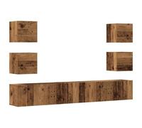 QJBSAVVA Ensemble de 6 Meubles TV Muraux en Bois d'Ingénierie, Meuble Télé Suspendu Design Moderne avec Portes, Armoire de Salon Modulaire Rangement Mural, Couleur Vieux Bois, Capacité 60 kg