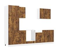 QJBSAVVA Ensemble de 7 Meubles de Cuisine Complet Porto, Placard de Rangement avec Meuble Bas sous Évier, Meubles Hauts, Colonne pour Four et Panneau Lave-Vaisselle, Chêne Fumé