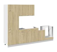 QJBSAVVA Ensemble de 7 Meubles de Cuisine Lyon, Cuisine Complète en Bois d'Ingénierie Coloris Chêne Sonoma, Comprenant Meubles Bas, Meubles Hauts, Meuble Four et Colonne Réfrigérateur