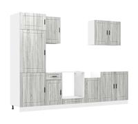 QJBSAVVA Ensemble de 7 Meubles de Cuisine Porto, Cuisine Complète en Bois d'Ingénierie, Placard Bas et Haut, Colonne de Cuisine, Meuble sous Évier et Four, Gris Sonoma