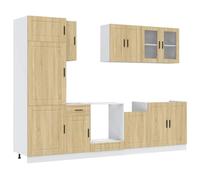 QJBSAVVA Ensemble de 8 Meubles de Cuisine Porto, Cuisine Complète en Bois d'Ingénierie, Meuble sous Évier, Placard de Rangement et Colonne pour Four, Chêne Sonoma