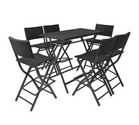 QJBSAVVA Ensemble de Bar de Jardin Pliable 7 Pièces avec 6 Tabourets | Idéal pour votre terrasse ou patio, ce mange-debout en acier robuste et rotin synthétique se plie pour un gain de place.