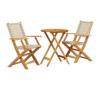QJBSAVVA Ensemble de Bistro 3 Pcs Table et Chaises Pliantes Acacia Beige | Mobilier pliant idéal pour optimiser l'espace sur le balcon ou la terrasse. Conçu en bois durable et résine tressée.