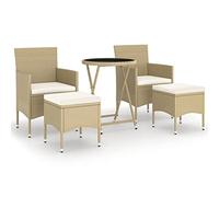 QJBSAVVA Ensemble de Bistro de Jardin 5 Pièces en Résine Tressée Beige | Idéal pour le balcon ou la terrasse, ce salon de jardin beige comprend deux fauteuils confortables et une table ronde.