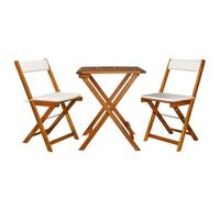 QJBSAVVA Ensemble de Bistro Pliable 3 Pcs en Bois d'Acacia avec Coussins | Salon de jardin compact en bois d'acacia avec coussins lavables pour optimiser l'espace du balcon ou de la terrasse.