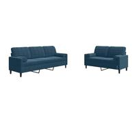 QJBSAVVA Ensemble de canapé 2 pièces en velours bleu, canapé 3 places et 2 places avec 4 rouleaux de nuque, canapé rembourré moderne avec structure en métal pour salon et bureau, 137 cm et 197 cm de
