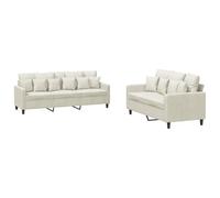 QJBSAVVA Ensemble de canapé 2 pièces en velours crème moderne avec 2 places et 3 places avec 18 coussins, canapé rembourré avec structure en métal pour salon et bureau, 138 cm et 198 cm de large