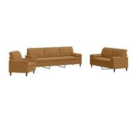 QJBSAVVA Ensemble de canapé 3 pièces en velours marron avec fauteuil, canapé 2 places et 3 places, ensemble de canapé avec structure en métal, canapé rembourré avec 4 coussins de nuque pour salon et