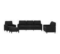 QJBSAVVA Ensemble de canapé 4 pièces en velours noir - Ensemble de salon moderne avec canapé 3 places, 2 places, fauteuil et tabouret - Meubles rembourrés confortables avec structure en métal et 6