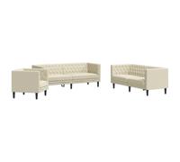 QJBSAVVA Ensemble de canapé Chesterfield 3 pièces en cuir synthétique crème - Ensemble de canapé classique avec fauteuil, canapé 2 places et canapé 3 places - Meubles de salon élégants avec piqûres