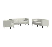 QJBSAVVA Ensemble de Canapé Chesterfield 3 Pièces en Velours Crème, Salon Complet avec Canapé 3 Places, Canapé 2 Places, Fauteuil et 4 Oreillers Traversins pour Séjour
