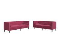 QJBSAVVA Ensemble de Canapé Chesterfield en Velours Rouge Bordeaux, Canapés 2 et 3 Places avec 4 Traversins, Divan Capitonné Rétro pour Salon, Bureau et Espace de Détente Chic