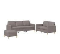 QJBSAVVA Ensemble de Canapés 3 Pièces avec Canapé 3 Places, Canapé 2 Places et Pouf Repose-Pieds, Salon Complet en Tissu Respirant Taupe avec Coussins pour Séjour et Salon