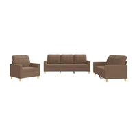 QJBSAVVA Ensemble de Canapés 3 Pièces avec Coussins Marron, Salon Complet avec Fauteuil, Canapé 2 Places et Canapé 3 Places, Tissu et Métal pour Séjour Moderne