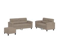 QJBSAVVA Ensemble de Canapés 3 Pièces avec Coussins, Salon Complet avec 2 Canapés 2 Places et Pouf Repose-Pied, Tissu Microfibre Résistant Taupe pour Séjour et Bureau