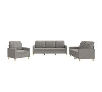 QJBSAVVA Ensemble de Canapés 3 Pièces avec Coussins, Salon Complet en Tissu Taupe Comprenant 1 Fauteuil, 1 Canapé 2 Places et 1 Canapé 3 Places pour Séjour et Bureau