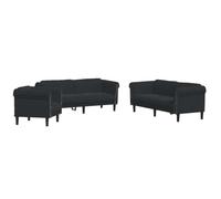 QJBSAVVA Ensemble de Canapés 3 Pièces en Velours Noir, Salon Complet avec Fauteuil, Canapé 2 Places et Canapé 3 Places pour Séjour et Bureau, Style Moderne