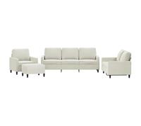 QJBSAVVA Ensemble de Canapés 4 Pièces en Velours Crème - Salon Complet avec Canapé 3 Places, Canapé 2 Places, Fauteuil, Pouf Repose-Pied et 6 Coussins pour Séjour