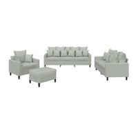 QJBSAVVA Ensemble de Canapés 4 Pièces en Velours Gris Clair, Salon Complet avec Fauteuil, Canapé 2 Places, Canapé 3 Places, Pouf Repose-Pieds et 21 Coussins pour Séjour