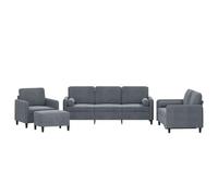 QJBSAVVA Ensemble de Canapés 4 Pièces en Velours Gris Foncé, Set de Salon Complet avec Canapé 3 Places, Canapé 2 Places, Fauteuil, Pouf Repose-Pied et Coussins Cylindriques