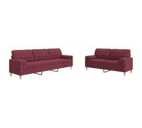 QJBSAVVA Ensemble de Canapés en Tissu avec Canapé 2 Places et 3 Places, Canapé de Salon Moderne Rouge Bordeaux avec Cadre en Métal Stable et 4 Coussins Décoratifs Cylindriques