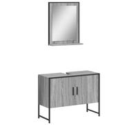 QJBSAVVA Ensemble de Meuble de Salle de Bain 2 Pièces Sonoma Gris, Meuble sous Vasque 80x33x60 cm en Bois d'Ingénierie et Miroir 50x12x60 cm avec Étagère pour Rangement