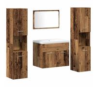 QJBSAVVA Ensemble de Meuble de Salle de Bain 4 Pièces, Mobilier de Rangement Mural en Bois d'Ingénierie, Comprend 2 Armoires Hautes, Meuble sous Vasque et Miroir, Design Moderne Contemporain