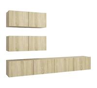 QJBSAVVA Ensemble de Meuble TV 4 Pièces Mural en Bois d'Ingénierie, Meuble HiFi Suspendu Design Moderne pour Salon, Rangement Spacieux, Coloris Chêne Sonoma, 80x30x30 cm et 100x30x30 cm