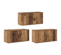 QJBSAVVA Ensemble de Meuble TV Mural 3 Pièces en Bois d'Ingénierie, Buffet Suspendu Moderne avec Portes et Étagères pour Salon, Finition Bois Ancien, 80 x 34,5 x 40 cm