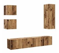 QJBSAVVA Ensemble de Meuble TV Mural 5 Pièces en Bois d'Ingénierie, Console Télé Suspendue Style Industriel Couleur Vieux Bois, Buffet de Salon pour Rangement Multimédia et Décoration