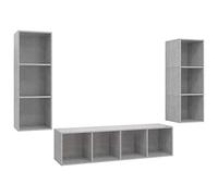 QJBSAVVA Ensemble de Meuble TV Suspendu 3 Pièces en Bois d'Ingénierie, Banc TV Mural Moderne pour Salon, Armoire de Rangement HiFi avec Grand Espace, Design Épuré, Gris Béton