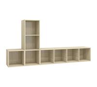 QJBSAVVA Ensemble de Meuble TV Suspendu 3 Pièces, Meuble de Salon Mural en Bois d'Ingénierie avec Grand Espace de Rangement, Armoire HiFi Modulaire au Design Moderne, Chêne Sonoma