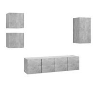 QJBSAVVA Ensemble de Meuble TV Suspendu 5 Pièces, Meuble Télé Mural Moderne en Bois d'Ingénierie pour Salon, Unité de Rangement HiFi avec Étagères, Gris Béton