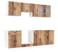 QJBSAVVA Ensemble de Meubles de Cuisine 8 Pièces Kalmar, Armoires de Cuisine Hautes et Basses en Bois d'Ingénierie, Rangement Complet et Modulaire pour Cuisinette, Couleur Vieux Bois