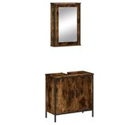 QJBSAVVA Ensemble de Meubles de Salle de Bain 2 Pcs Chêne Fumé, Meuble sous Vasque 60x30x60 cm avec Armoire Miroir Murale 42x12x60 cm, Rangement en Bois d'Ingénierie