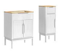 QJBSAVVA Ensemble de Meubles de Salle de Bain 2 Pièces Floro, Meuble sous Vasque 60x40x80cm et Armoire Latérale 35x30x90.5cm, Rangement en Bois de Pin Massif, Blanc