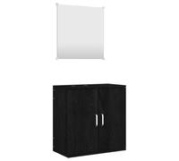 QJBSAVVA Ensemble de Meubles de Salle de Bain 2 Pièces Noir en Bois d'Ingénierie, Meuble de Vasque Suspendu 48x25x48 cm et Miroir Mural 40x40 cm pour Décoration de Toilette