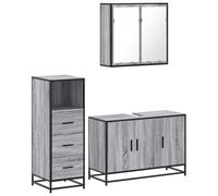 QJBSAVVA Ensemble de Meubles de Salle de Bain 3 Pcs, Meuble sous Vasque 90cm, Armoire à Miroir 65cm et Colonne de Rangement 35cm, Style Industriel, Gris Sonoma